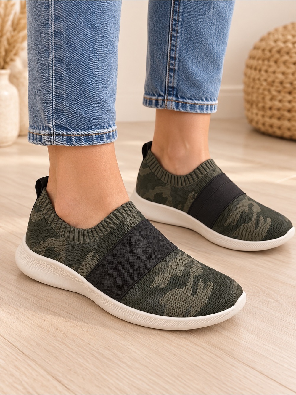 Aetrex Olive Camo Slip-On Sneakers with Black Strap